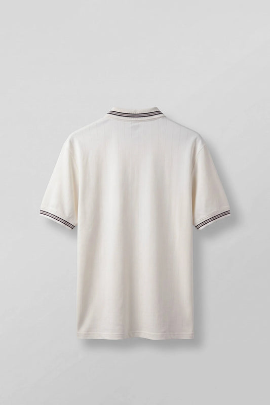 Men's Oversize Contrast Detailed Knitwear Polo Collar T-Shirt Ecru