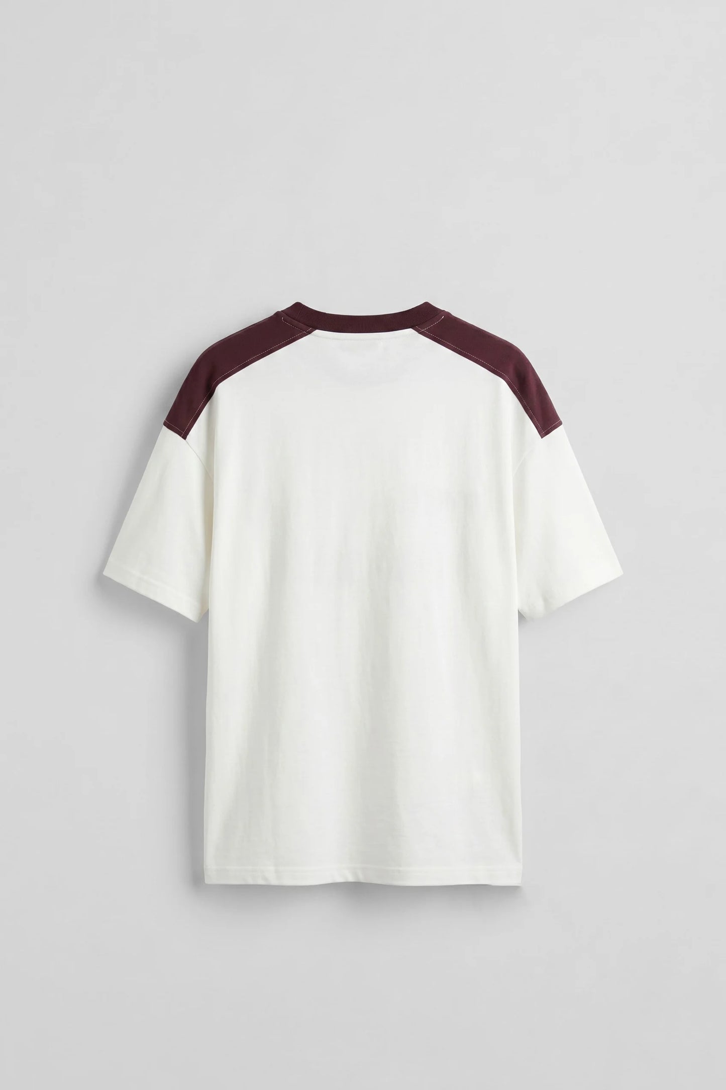 Men's Oversize Embroidered Country Themed Jersey T-Shirt Ecru/Burgundy