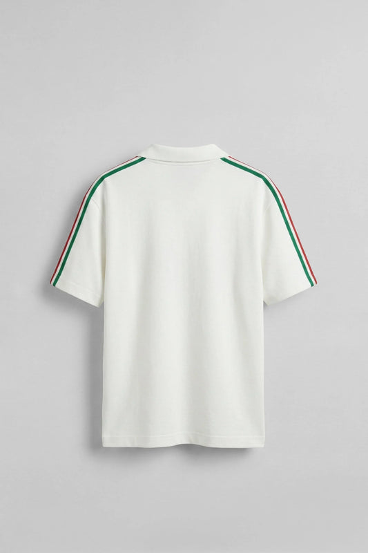 Men's Regular Fit Italy Embroidered Polo Collar Jersey T-Shirt Ecru