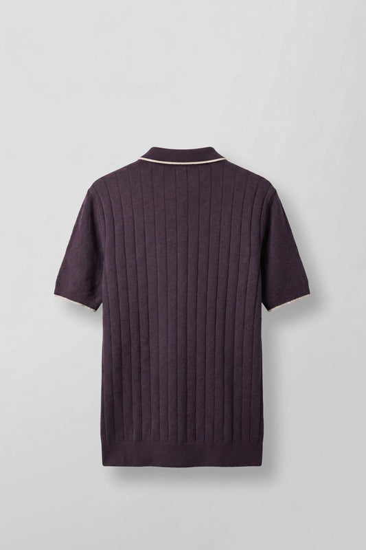 Men's Relaxed Fit Cotton Towel Polo Collar Knitwear T-Shirt Purple