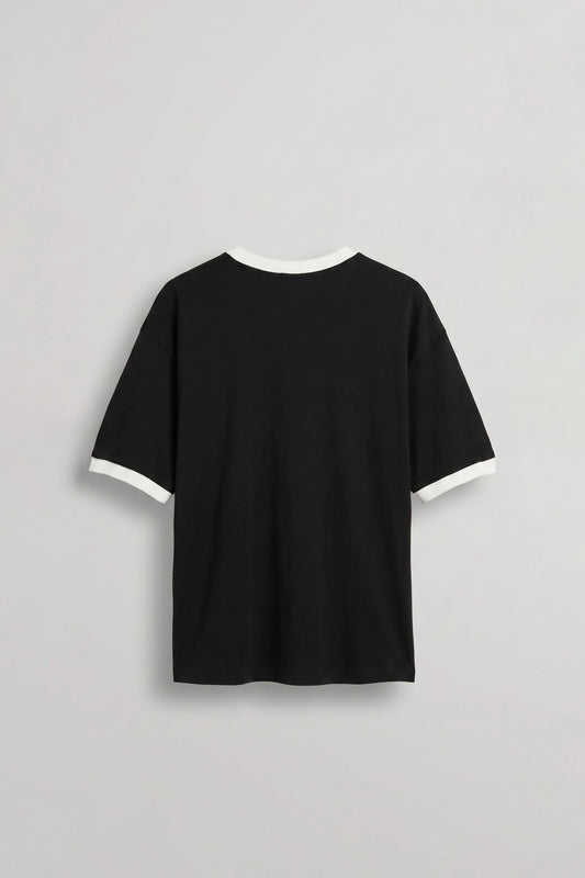 Men's Black Boxy Fit T-Shirt with Contrast Embroidery and Crew Neck