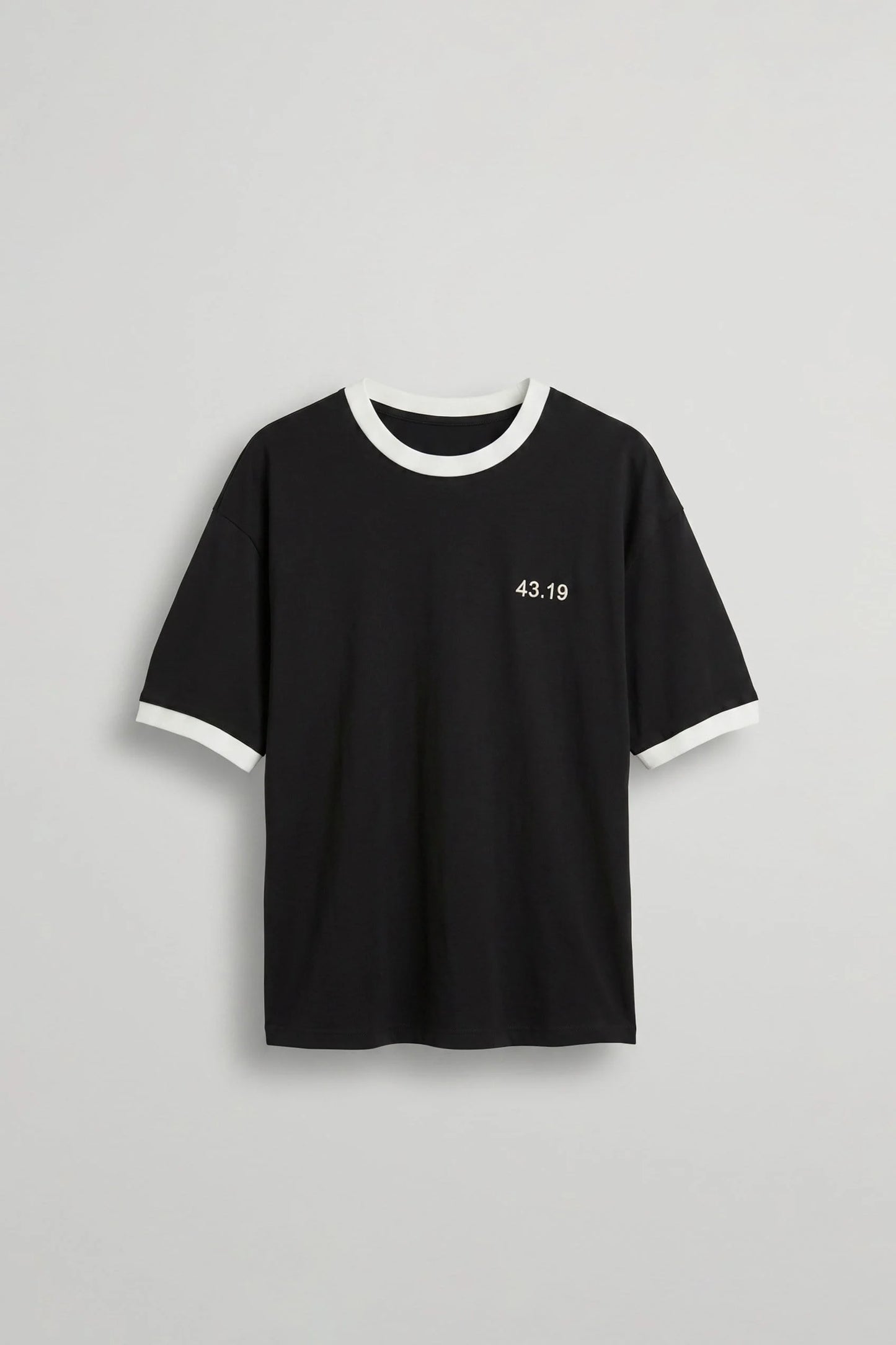 Men's Black Boxy Fit T-Shirt with Contrast Embroidery and Crew Neck