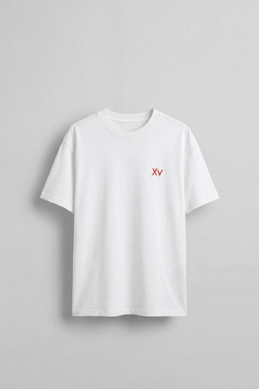 Men's Oversize Antique Seal Embossed Printed T-Shirt White