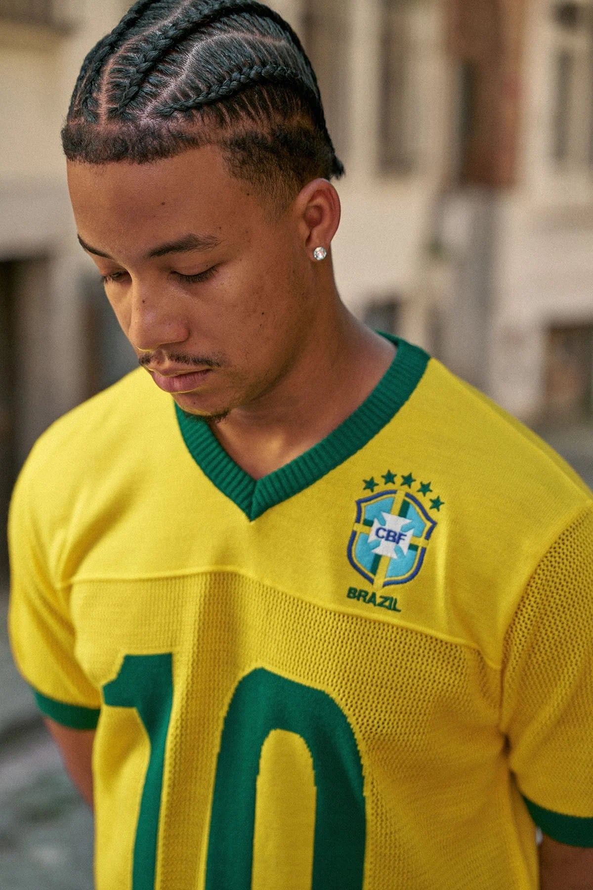Men's Oversize Football V Neck Knitwear Jersey T-Shirt Yellow