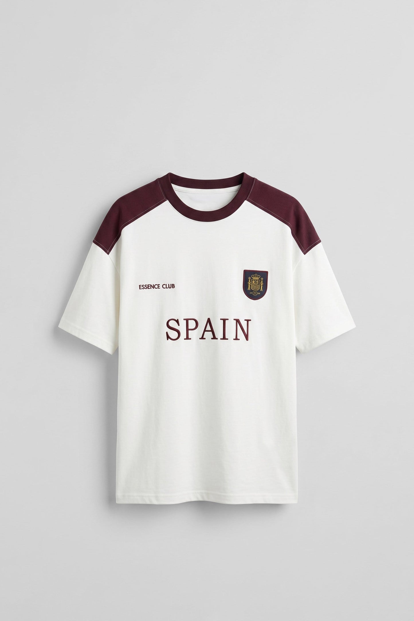 Men's Oversize Embroidered Country Themed Jersey T-Shirt Ecru/Burgundy