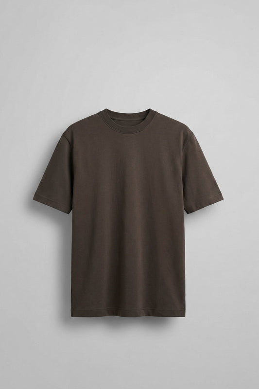 Men's Oversize Premium Fabric Weighted Basic T-Shirt Brown