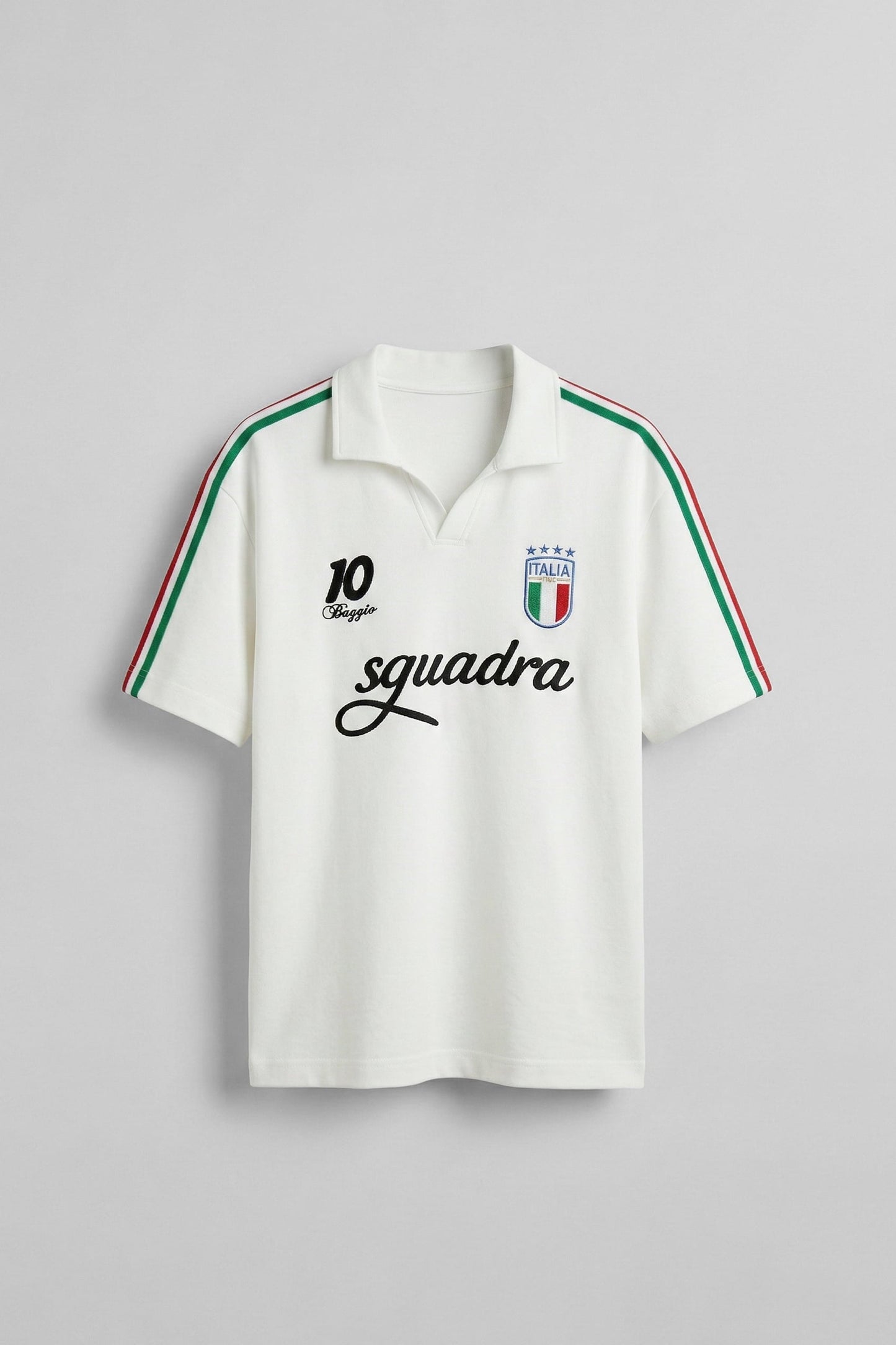 Men's Regular Fit Italy Embroidered Polo Collar Jersey T-Shirt Ecru