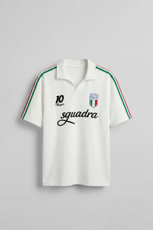 Men's Regular Fit Italy Embroidered Polo Collar Jersey T-Shirt Ecru