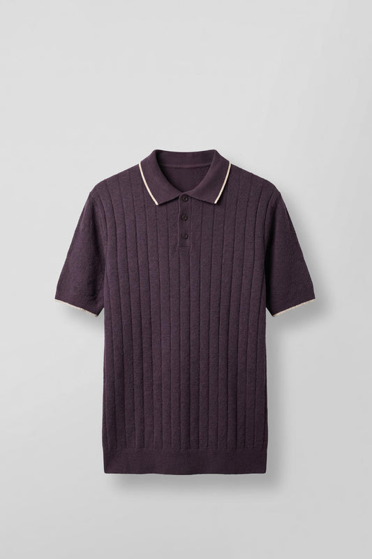 Men's Relaxed Fit Cotton Towel Polo Collar Knitwear T-Shirt Purple
